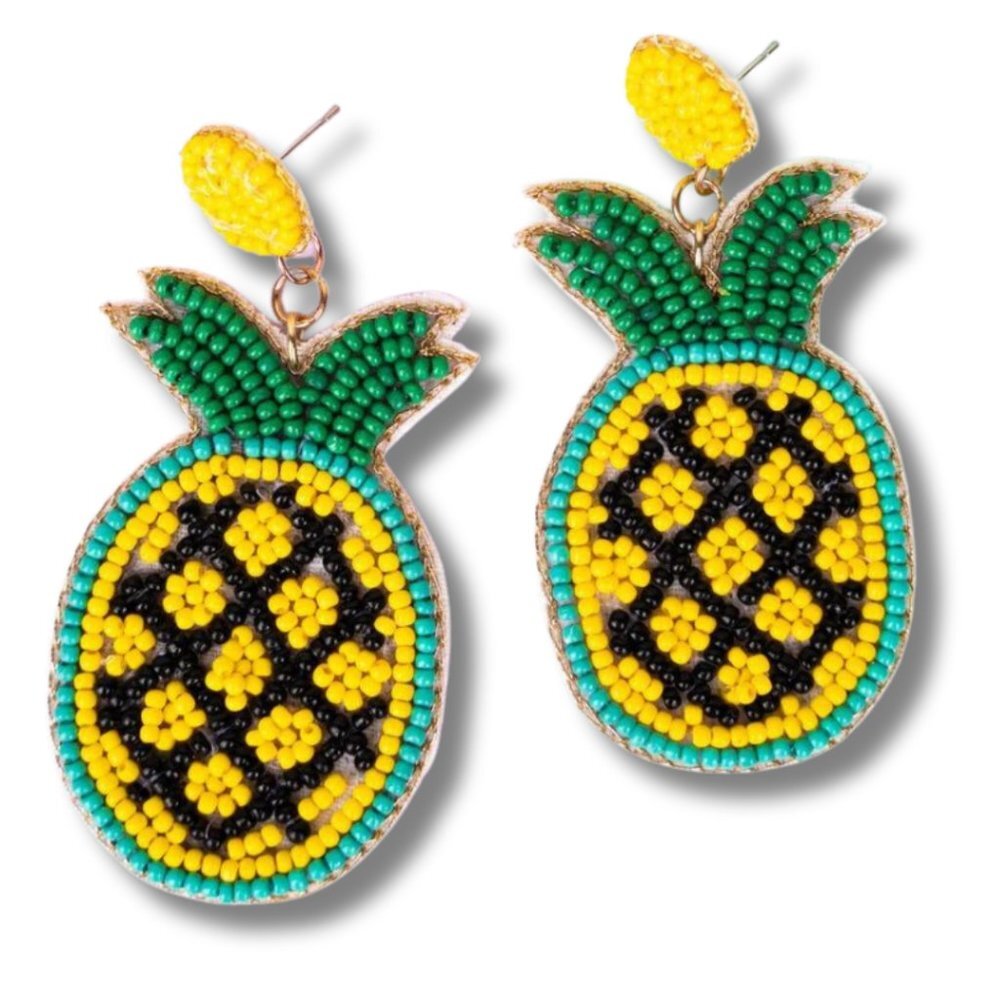Hawaiian Pineapple Seed Bead Earrings NWT‎